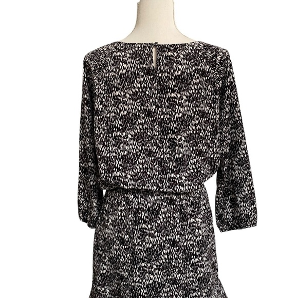 Joie Black White Printed Long Sleeve Dress Flounce Hem Elastic Waist Small - Picture 11 of 15
